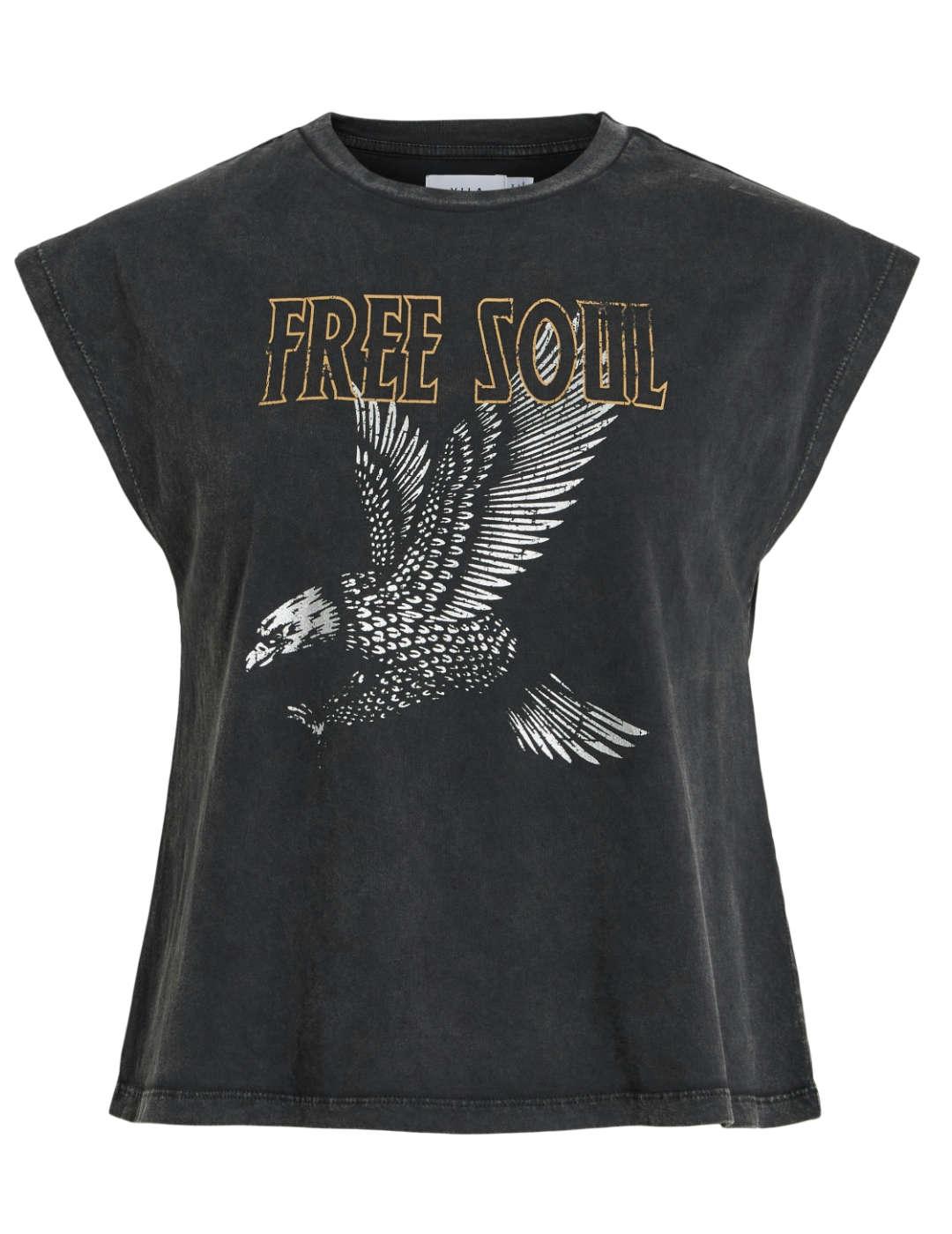 Camiseta Vila Petone negra manga sisa para mujer