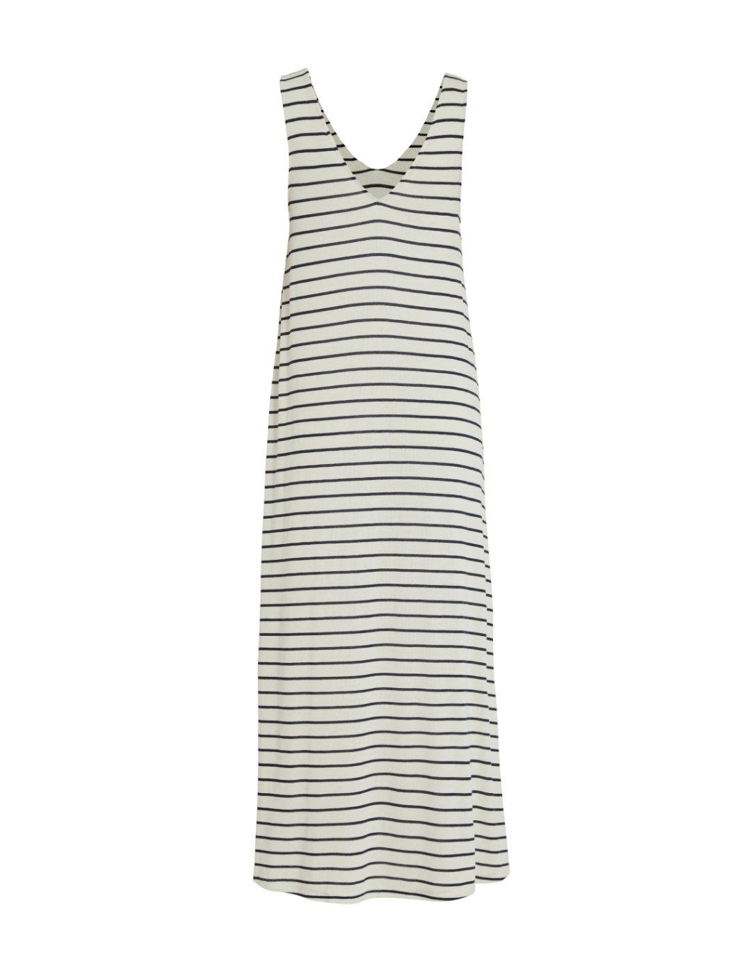 Vestido Vila Latia blanco rayas azules y tirantes para mujer
