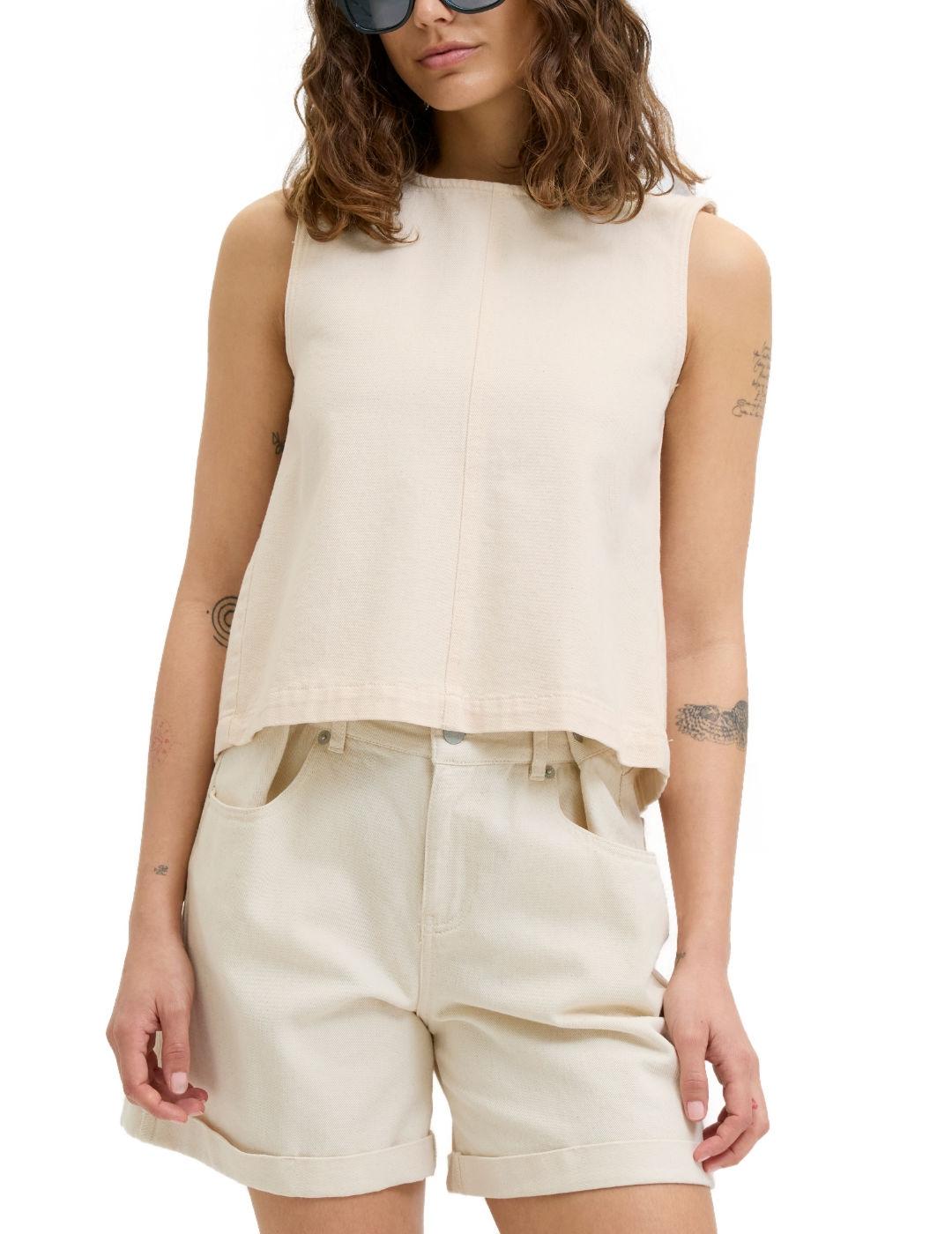 Top vaquero JJXX Dora  beige claro manga sisa de mujer