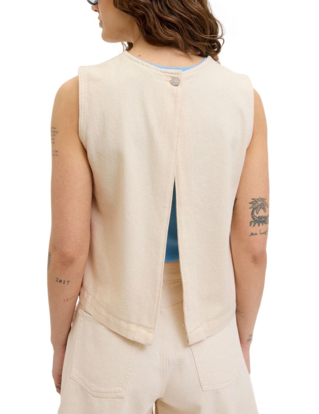 Top vaquero JJXX Dora  beige claro manga sisa de mujer