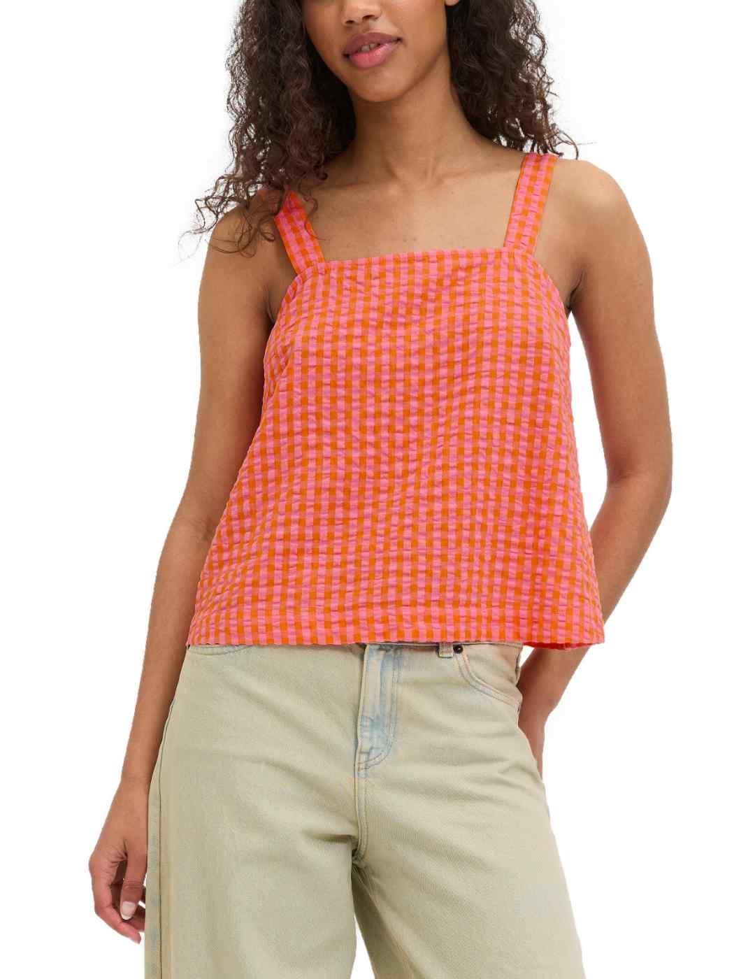 Top JJXX Petra anaranjado vichy tirantes para mujer