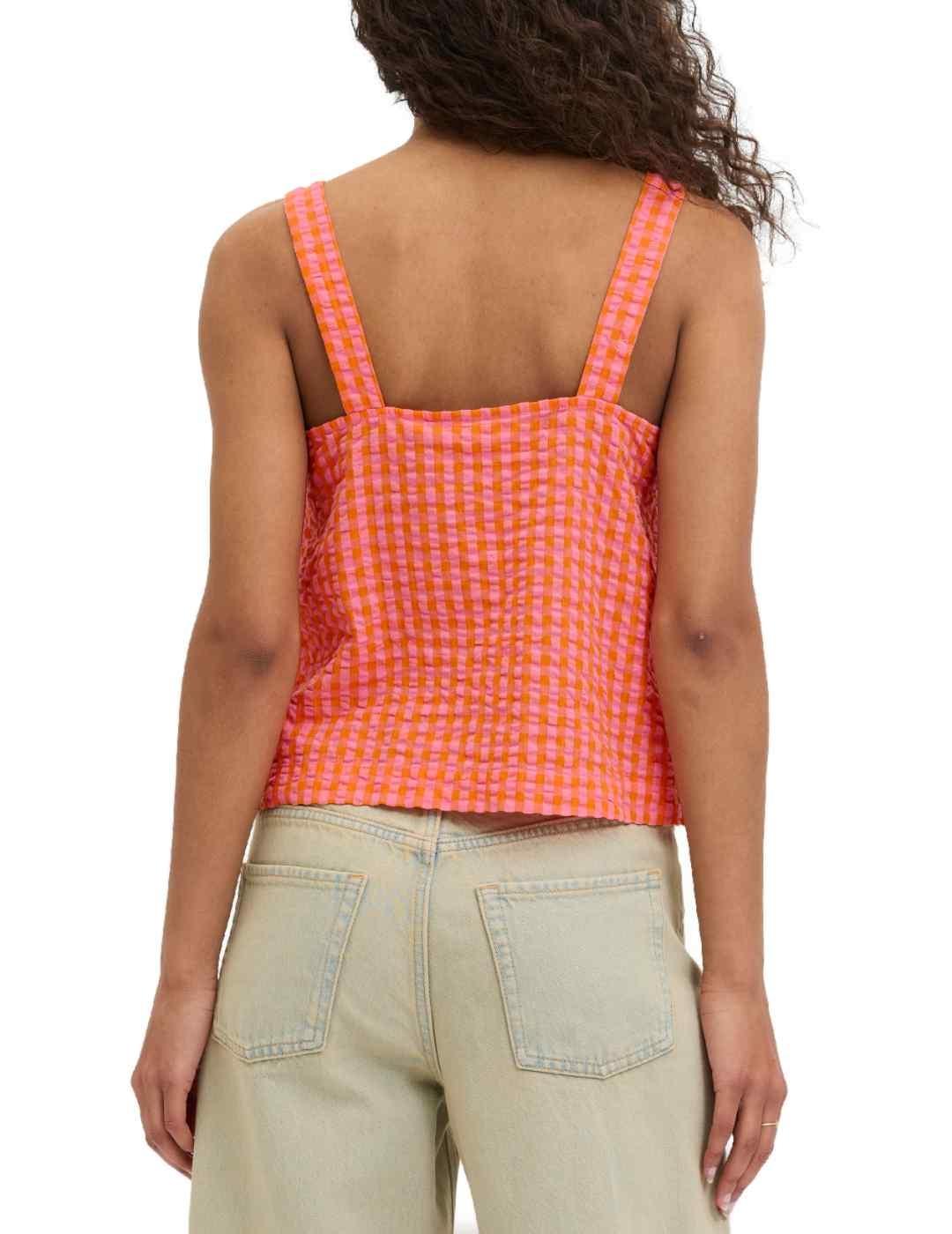 Top JJXX Petra anaranjado vichy tirantes para mujer