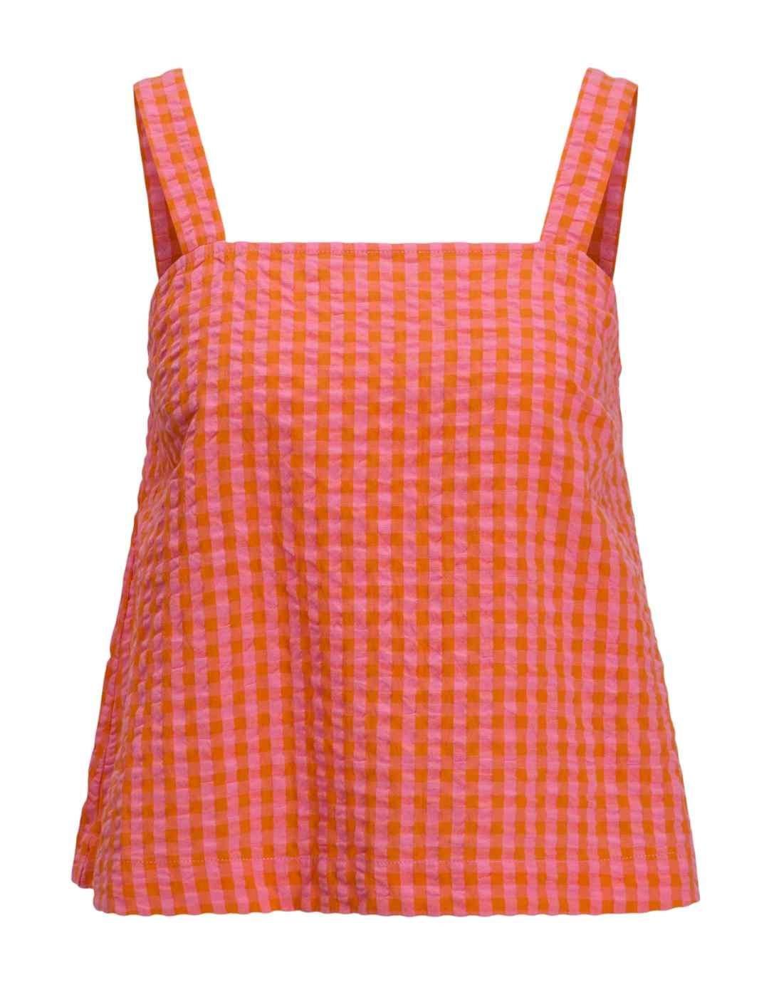 Top JJXX Petra anaranjado vichy tirantes para mujer