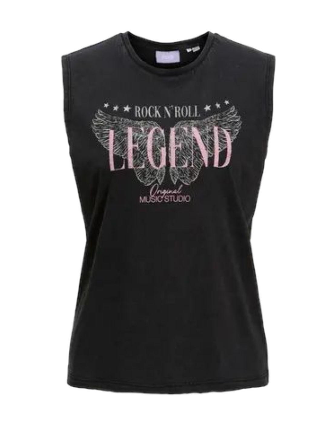 Camiseta JJXX Palma Rock n´roll negra manga sisa de mujer