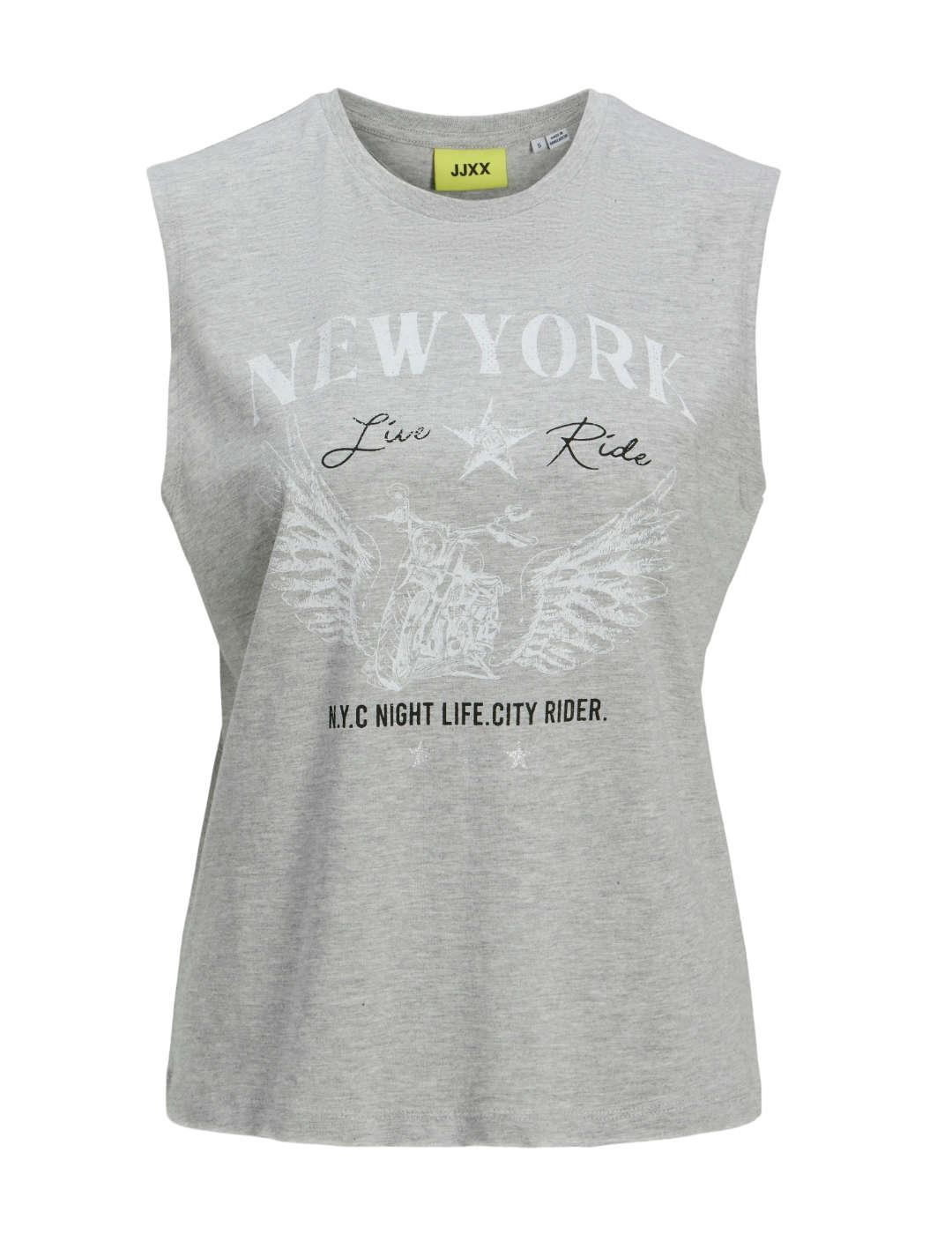Camiseta JJXX Palma New York gris manga sisa para mujer