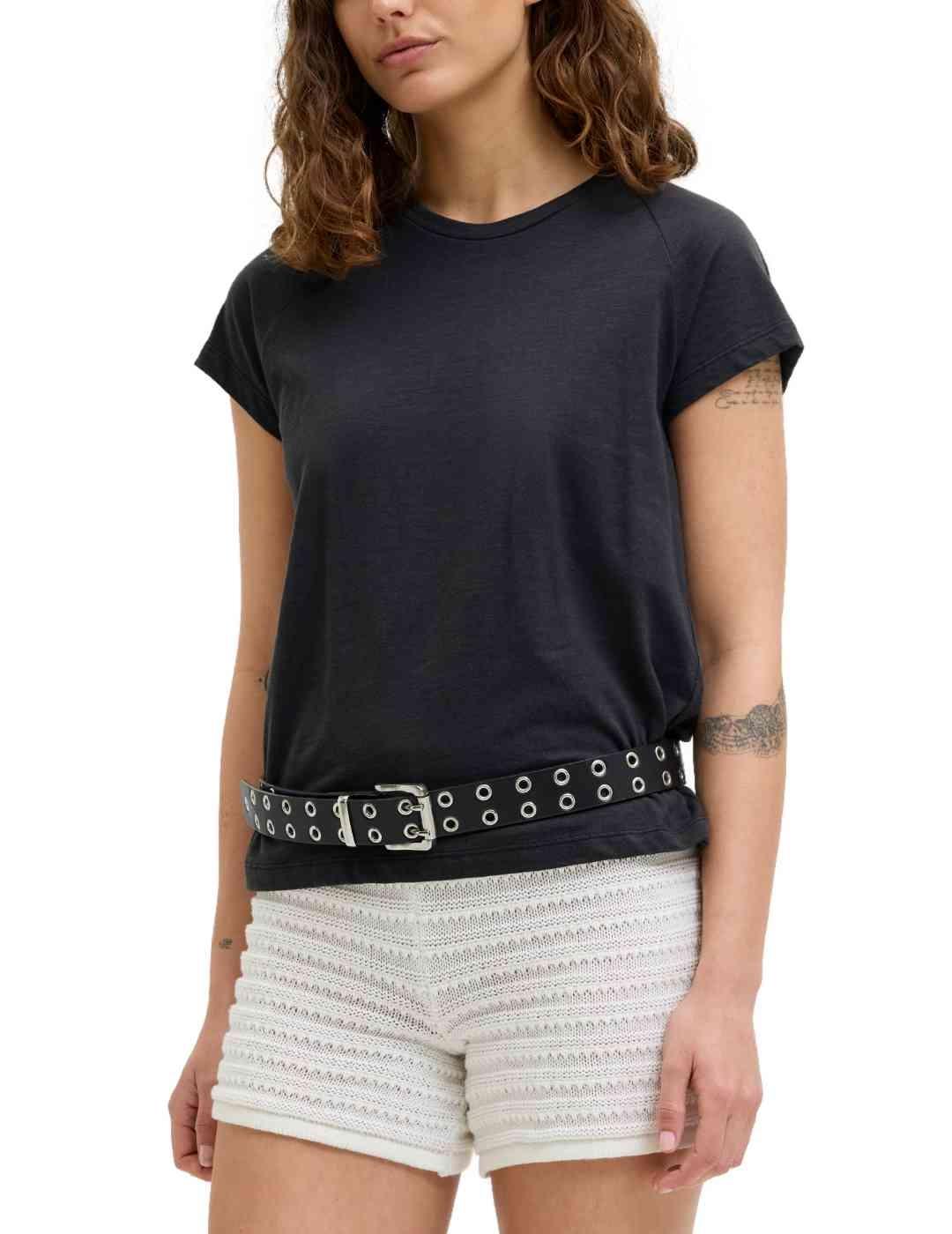 Camiseta JJXX Raglan básica negra manga corta para mujer