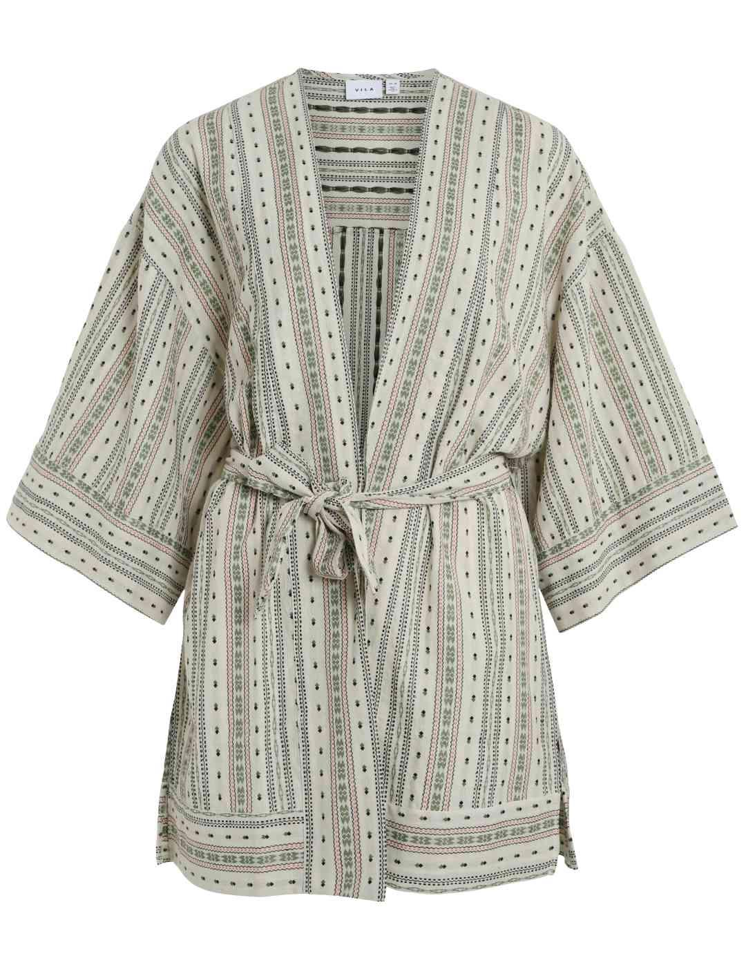Kimono Vila Senso manga 3/4 crudo con cinturón para mujer