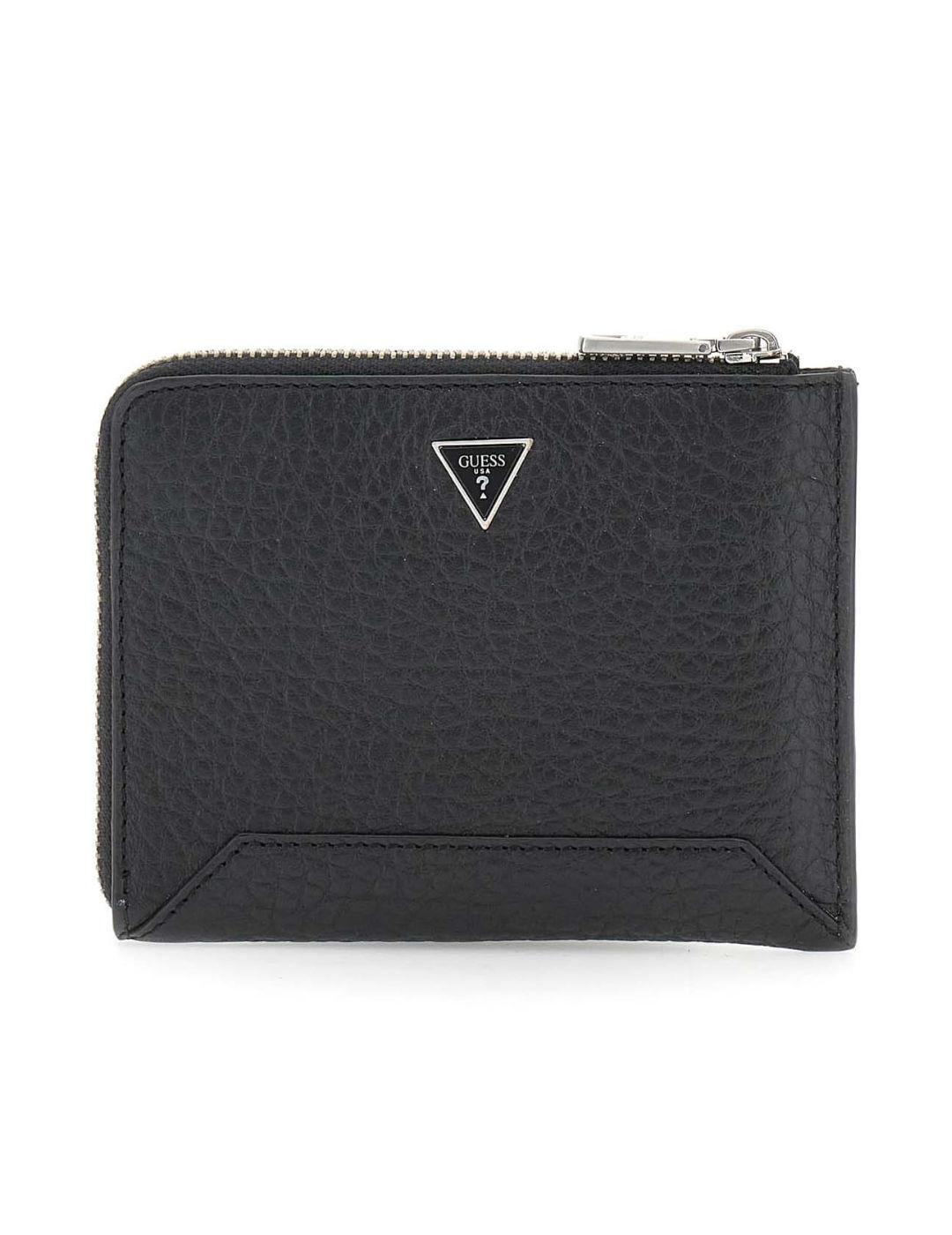 Cartera Guess Barcellona zipper negra de piel para hombre