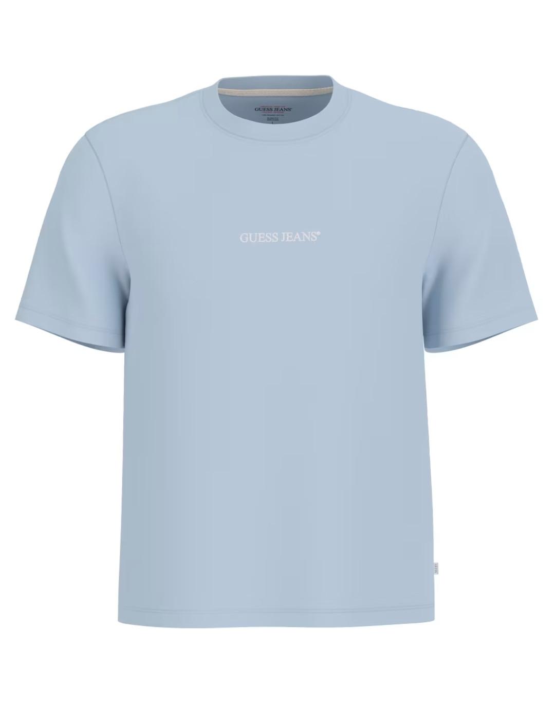 Camiseta Guess Jeans slim logo celeste manga corta de hombre
