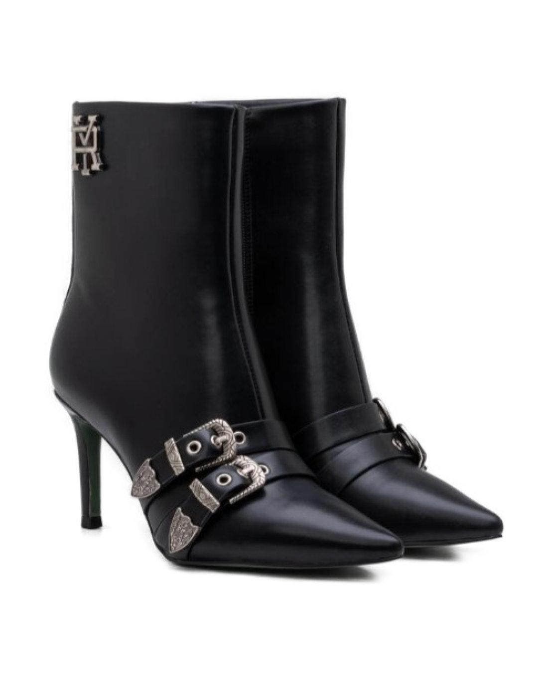 Botín Replay de tacón negro y punta hebillas para mujer