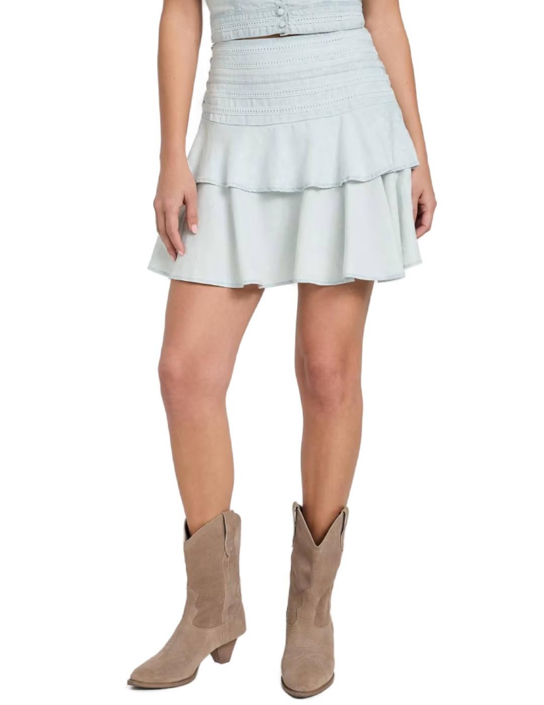 Falda Guess Taina mini celeste volantes bordados para mujer