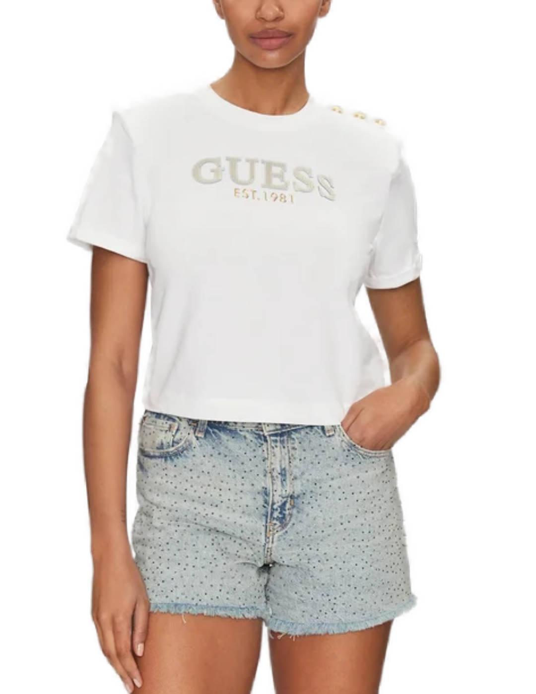 Camiseta Guess Cropped blanca manga corta para mujer