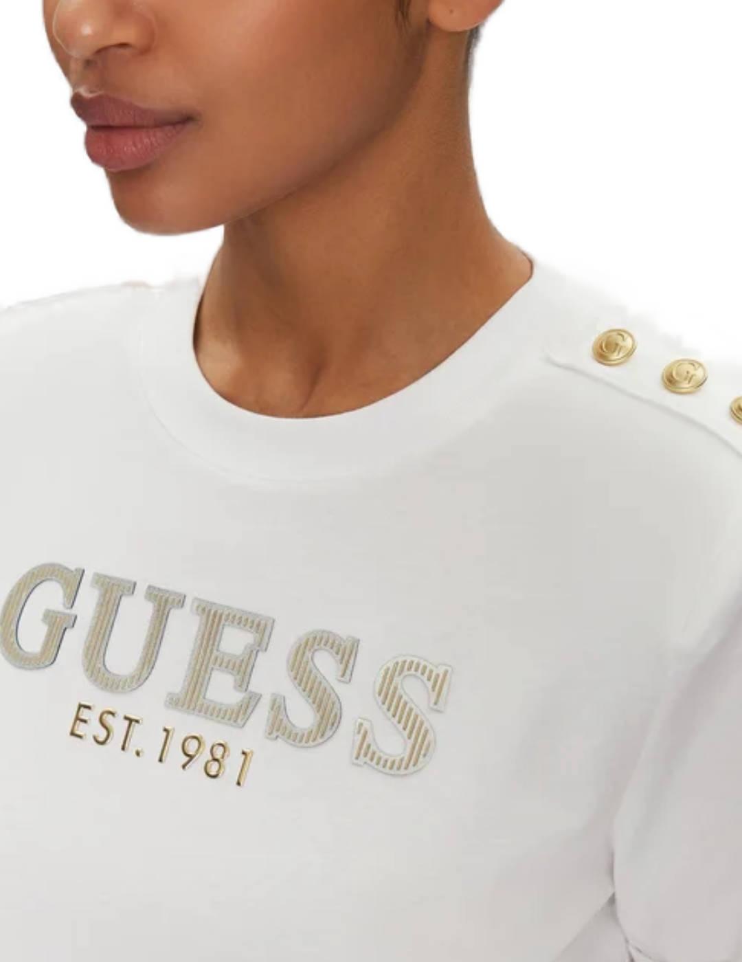 Camiseta Guess Cropped blanca manga corta para mujer