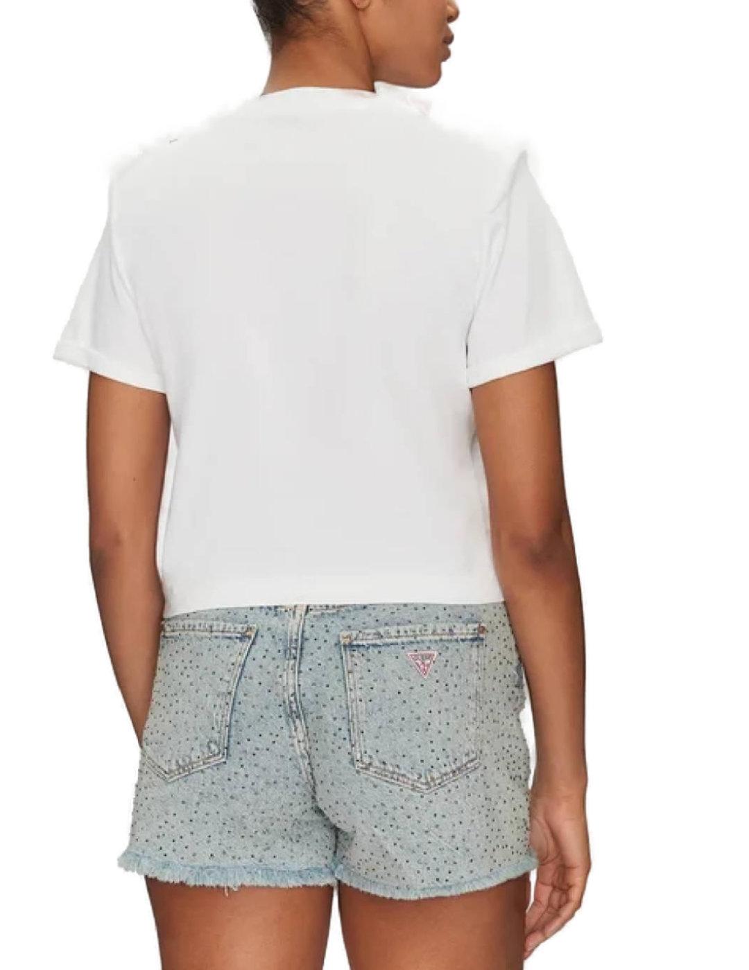 Camiseta Guess Cropped blanca manga corta para mujer