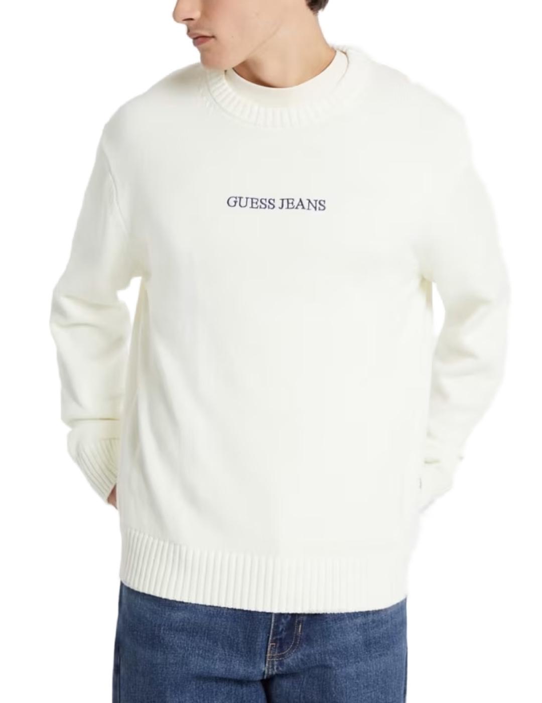 Jersey Guess Jeans Emb blanco roto de punto para hombre