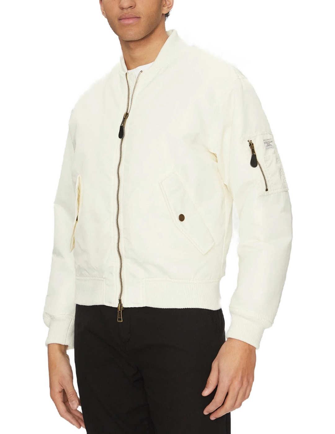 Chaqueta bomber Guess Jeans beige con cremallera para hombre