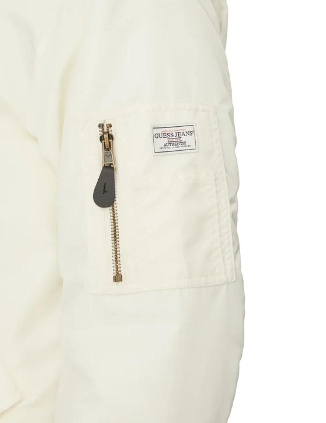 Chaqueta bomber Guess Jeans beige con cremallera para hombre
