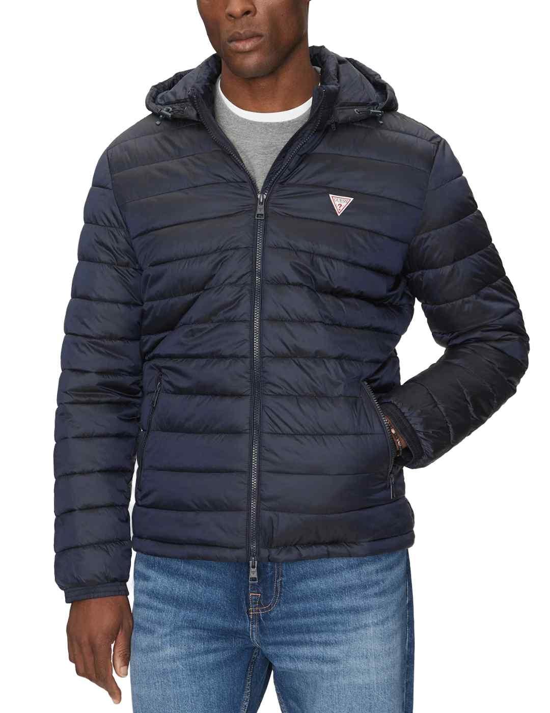 Abrigo Guess Hooded azul marino guateado para hombre