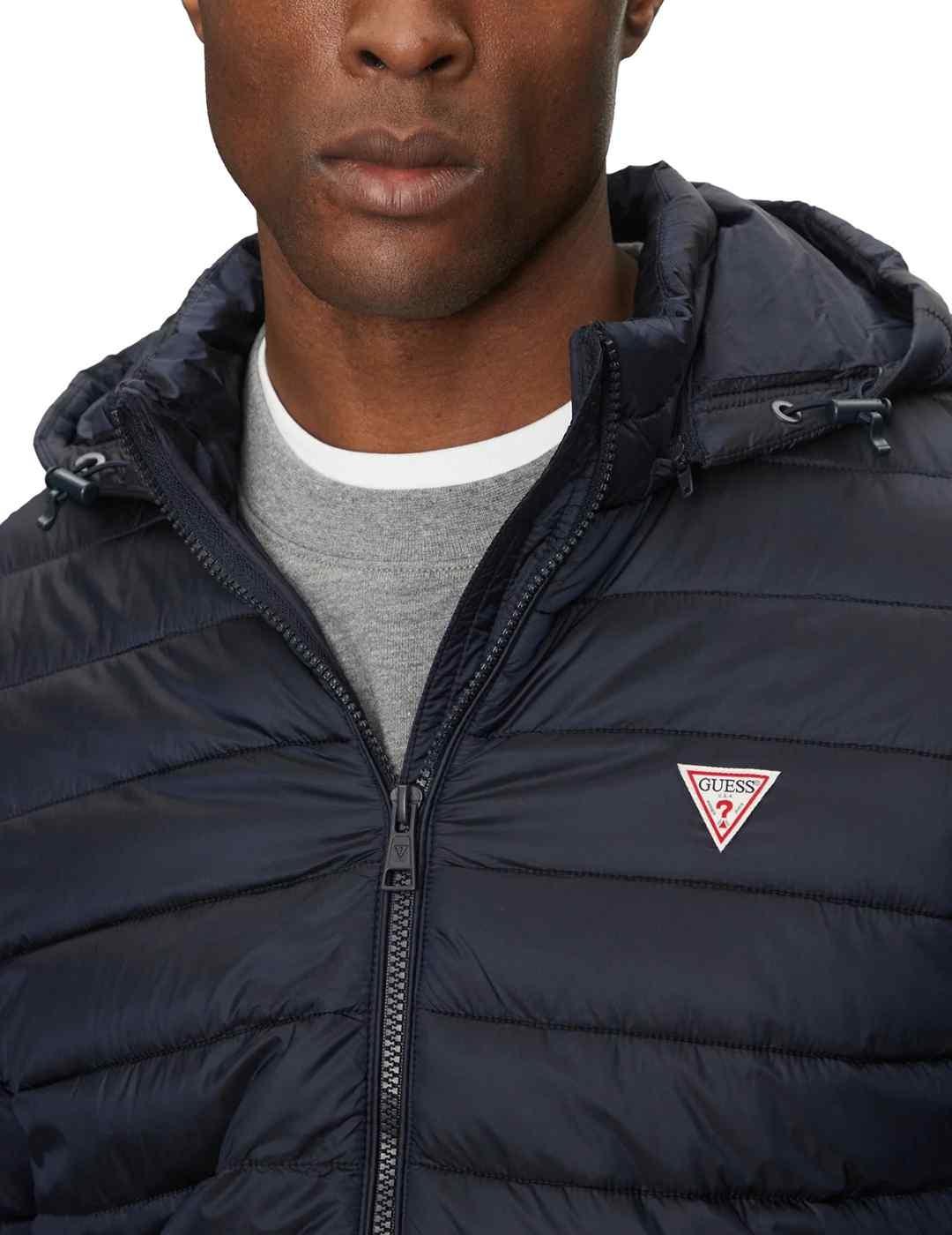 Abrigo Guess Hooded azul marino guateado para hombre