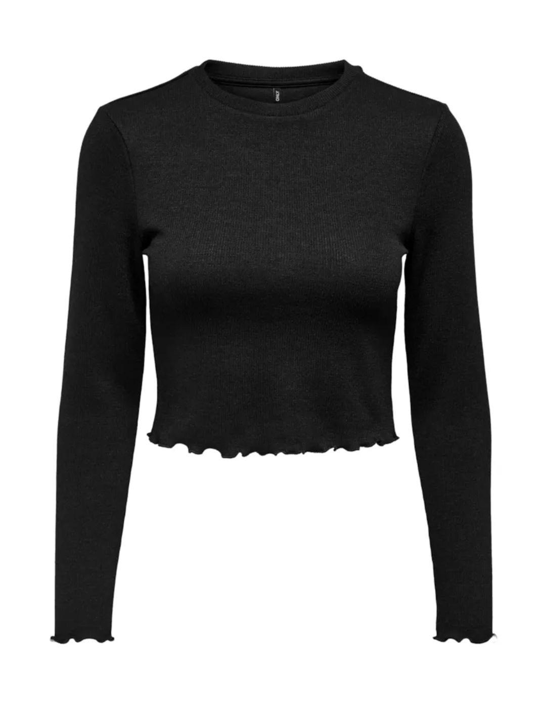 Camiseta crop Only Kitty fruncida negra manga larga de mujer