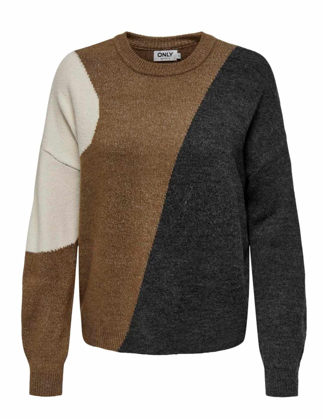 Jersey Only Silja tricolor beige de punto regular para mujer