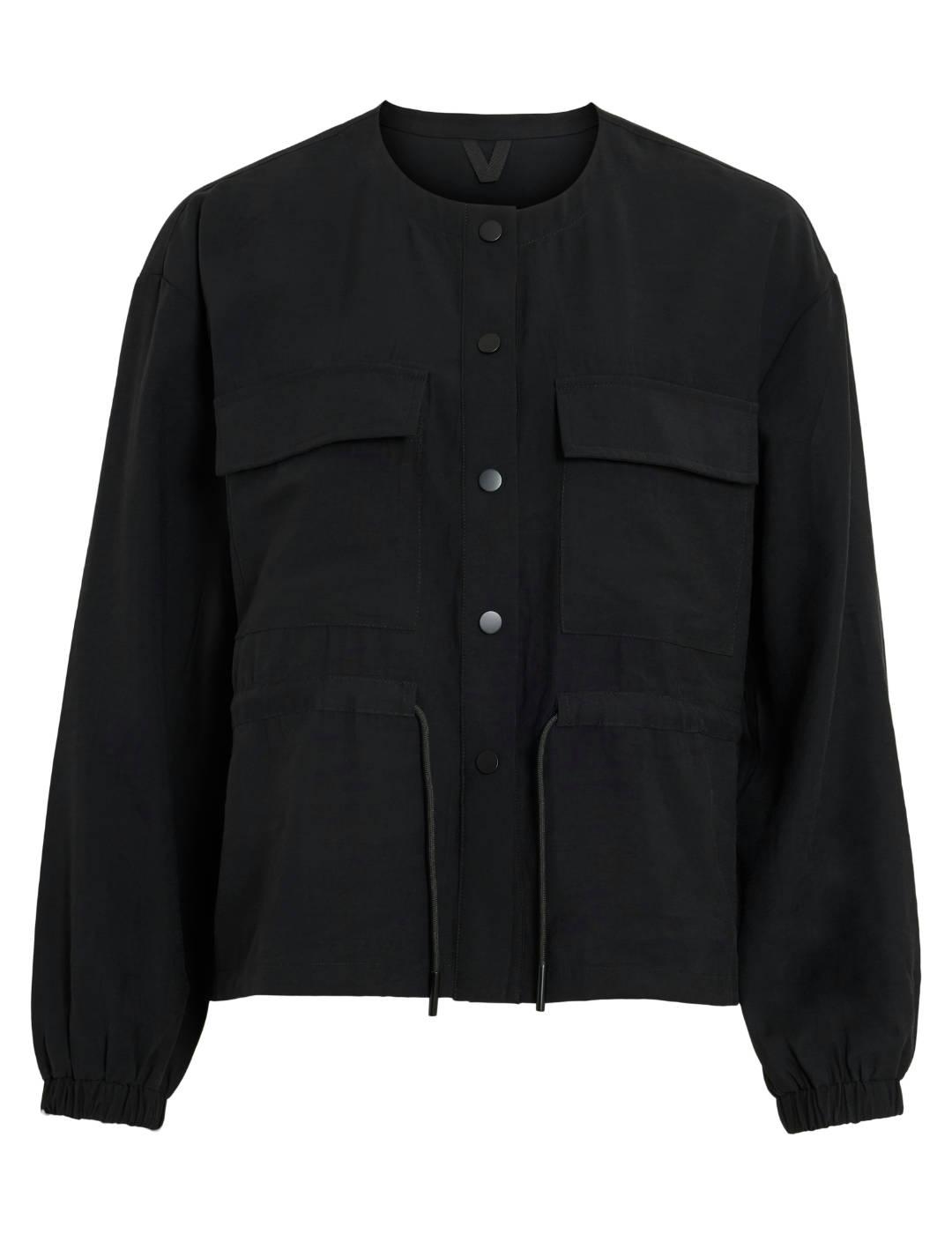 Chaqueta fina Vila Hildur negra sin capucha para mujer