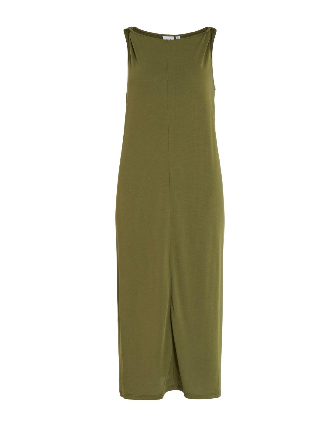Vestido Vila Madalia midi verde recto manga sisa de mujer