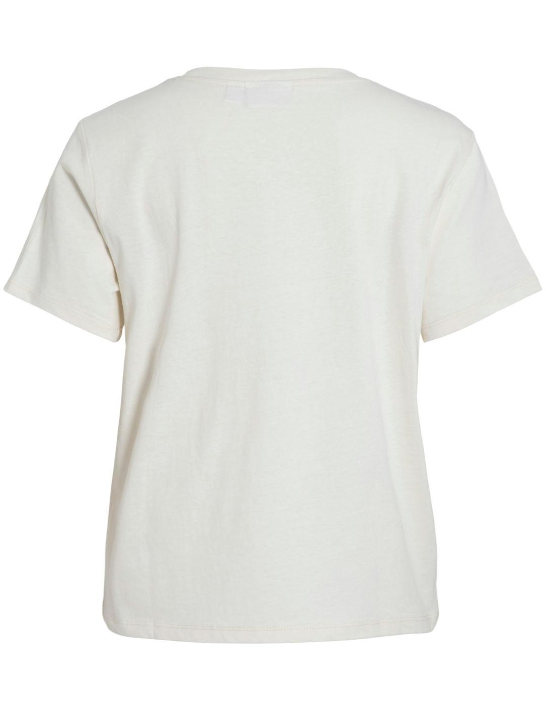 Camiseta Vila Wonti blanca y verde manga corta para mujer