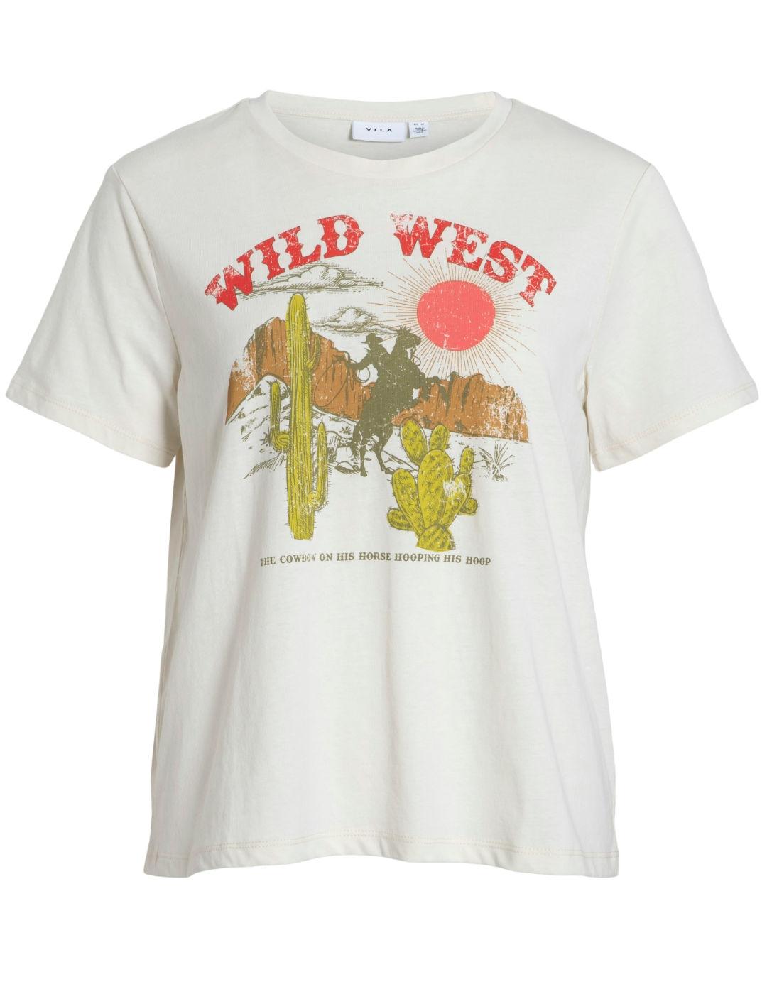 Camiseta Vila Wonti blanca con colores manga corta par mujer