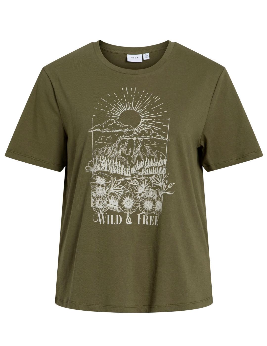 Camiseta Vila Wonti verde militar manga corta para mujer