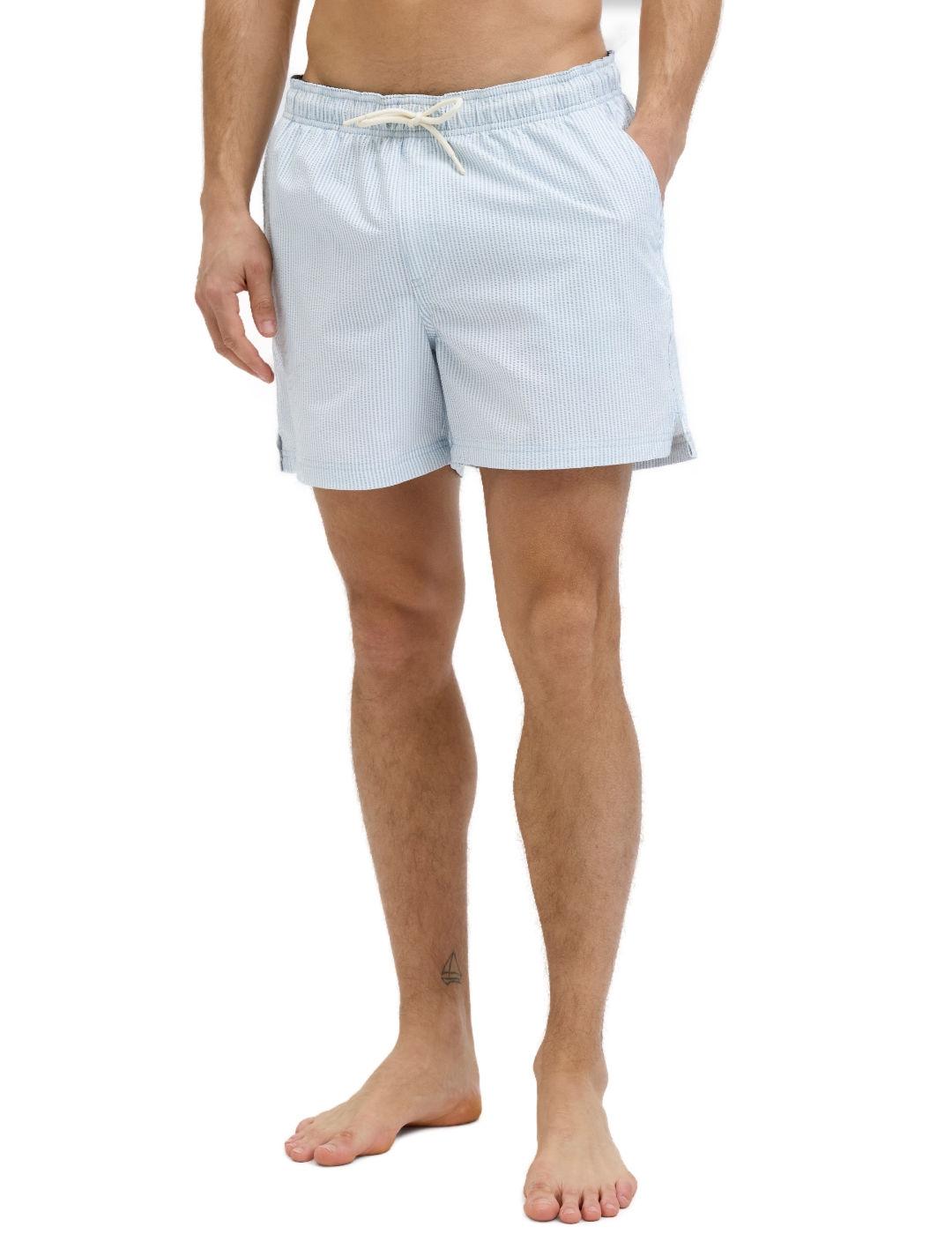 Bañador Jack&Jones Maui azul claro a rayas blancas de hombre