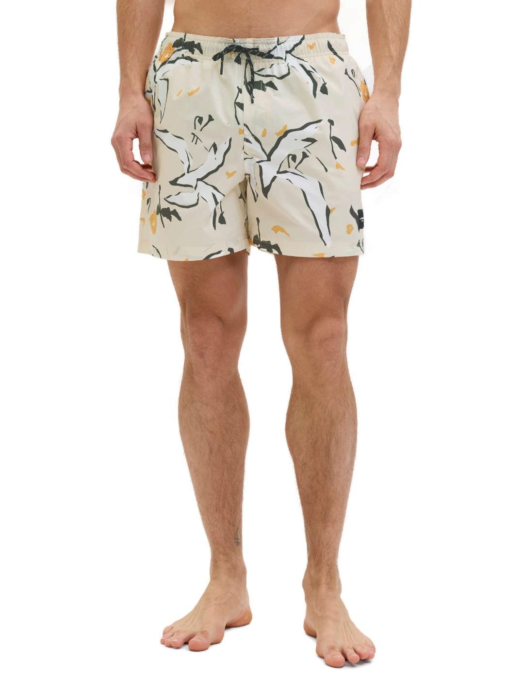 Bañador Jack&Jones Maui beige estampado floral para hombre