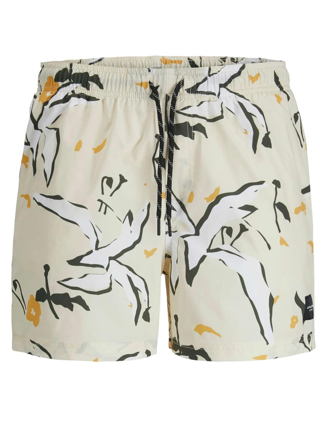 Bañador Jack&Jones Maui beige estampado floral para hombre