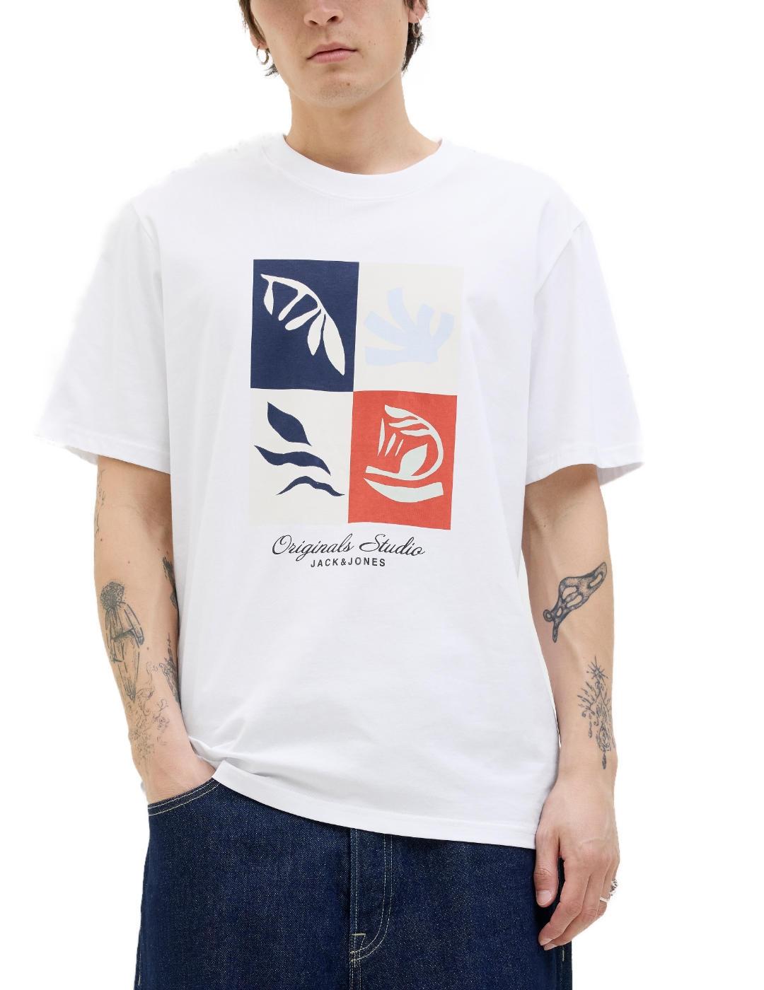 Camiseta Jack&Jones Canggu blanca dibujo frontal de hombre