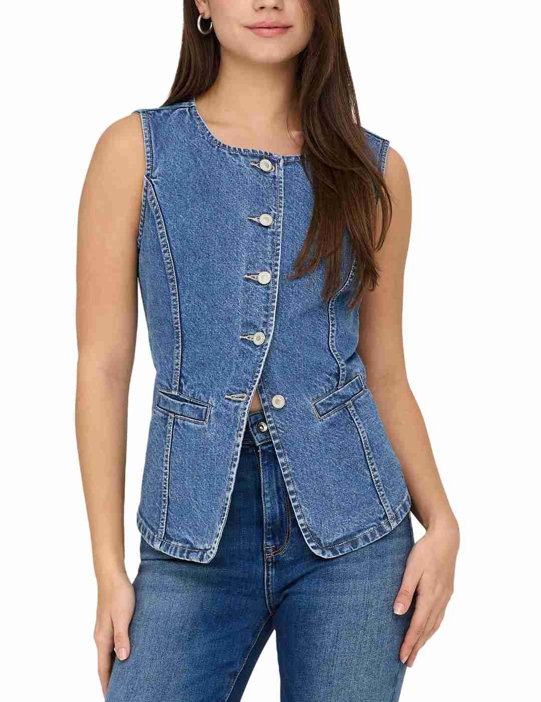 Chaleco Only Giulina azul vaquero slim para mujer