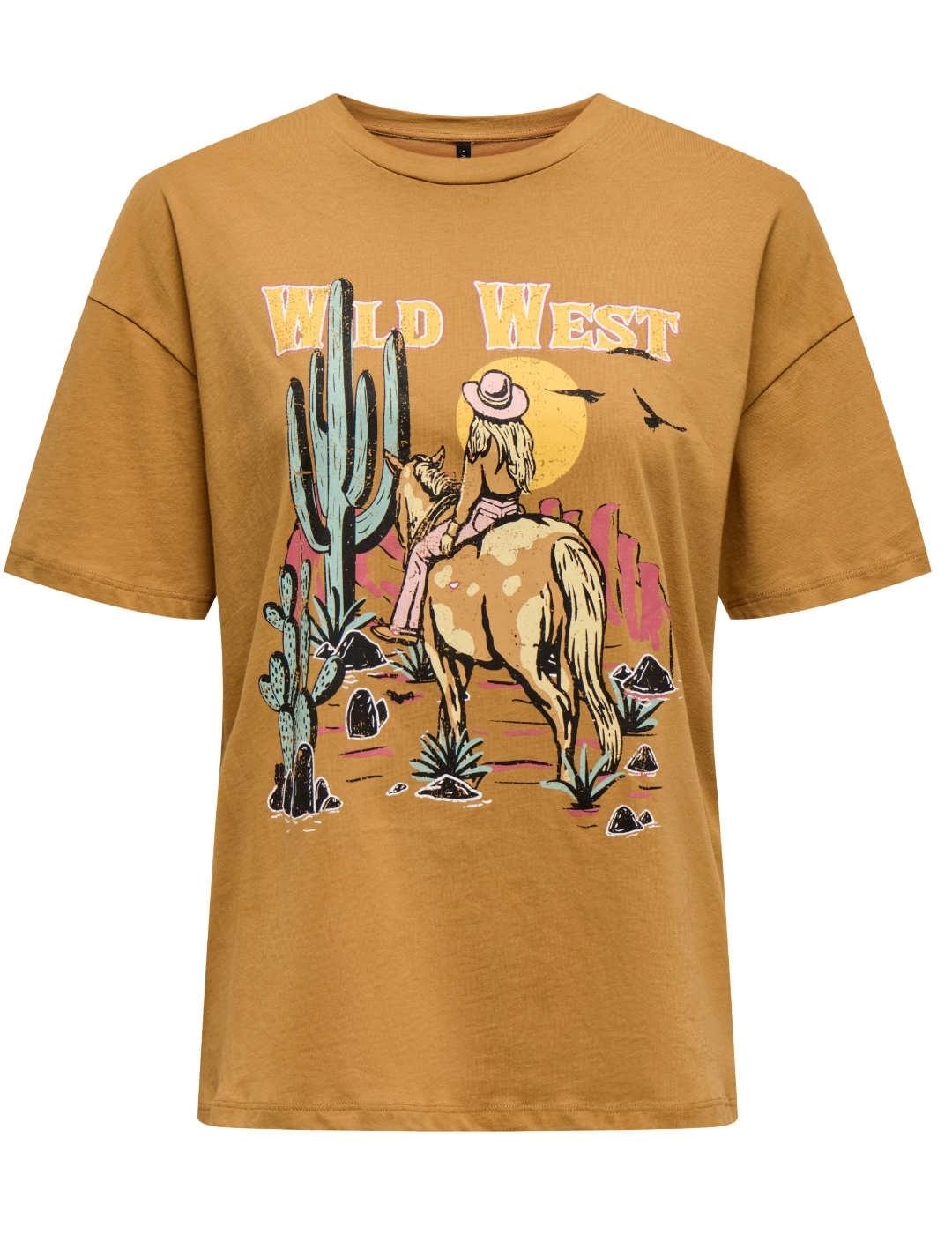 Camiseta Only Stacey mostaza manga corta para mujer