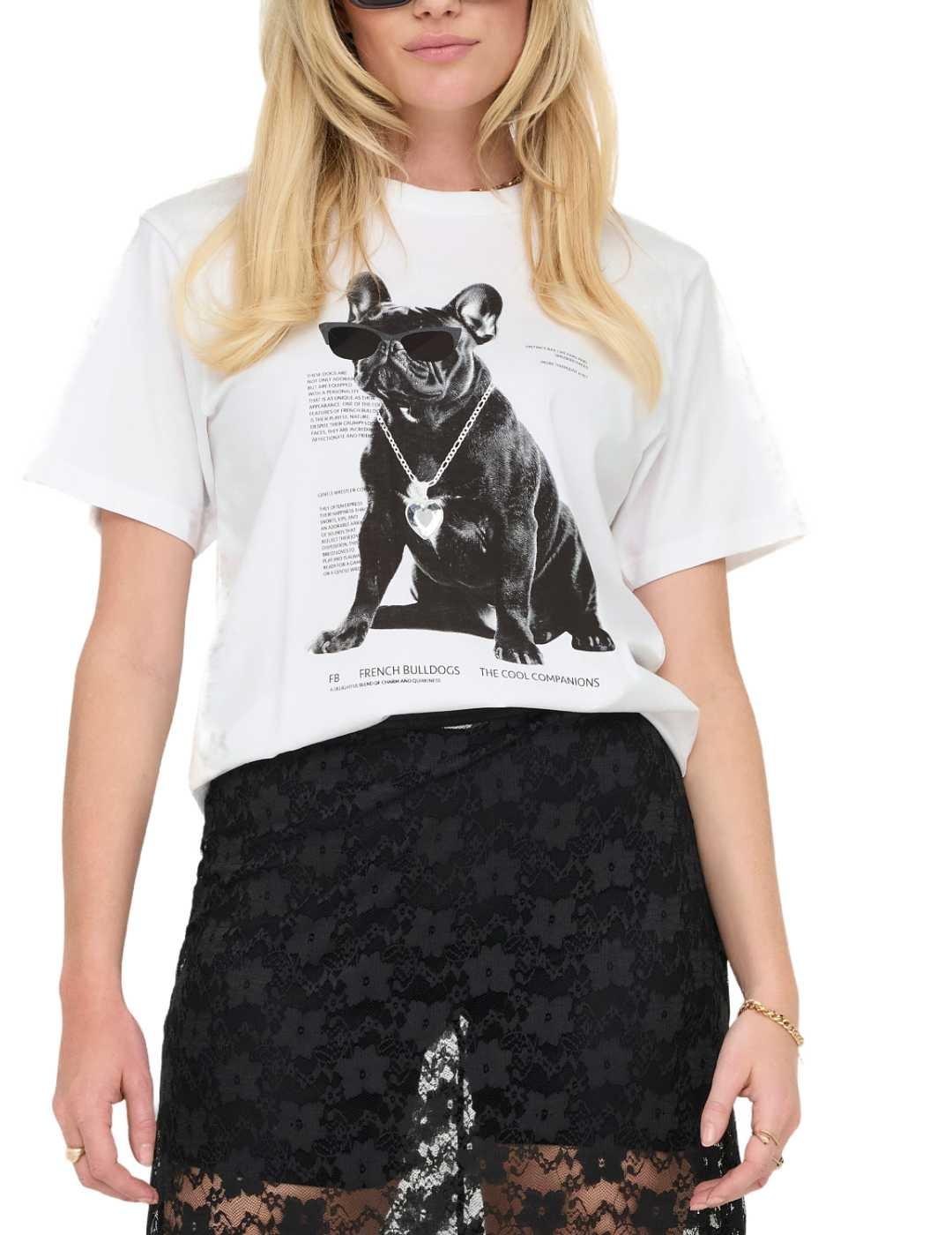 Camiseta Only Donna blanca Bulldog de mujer-Sh