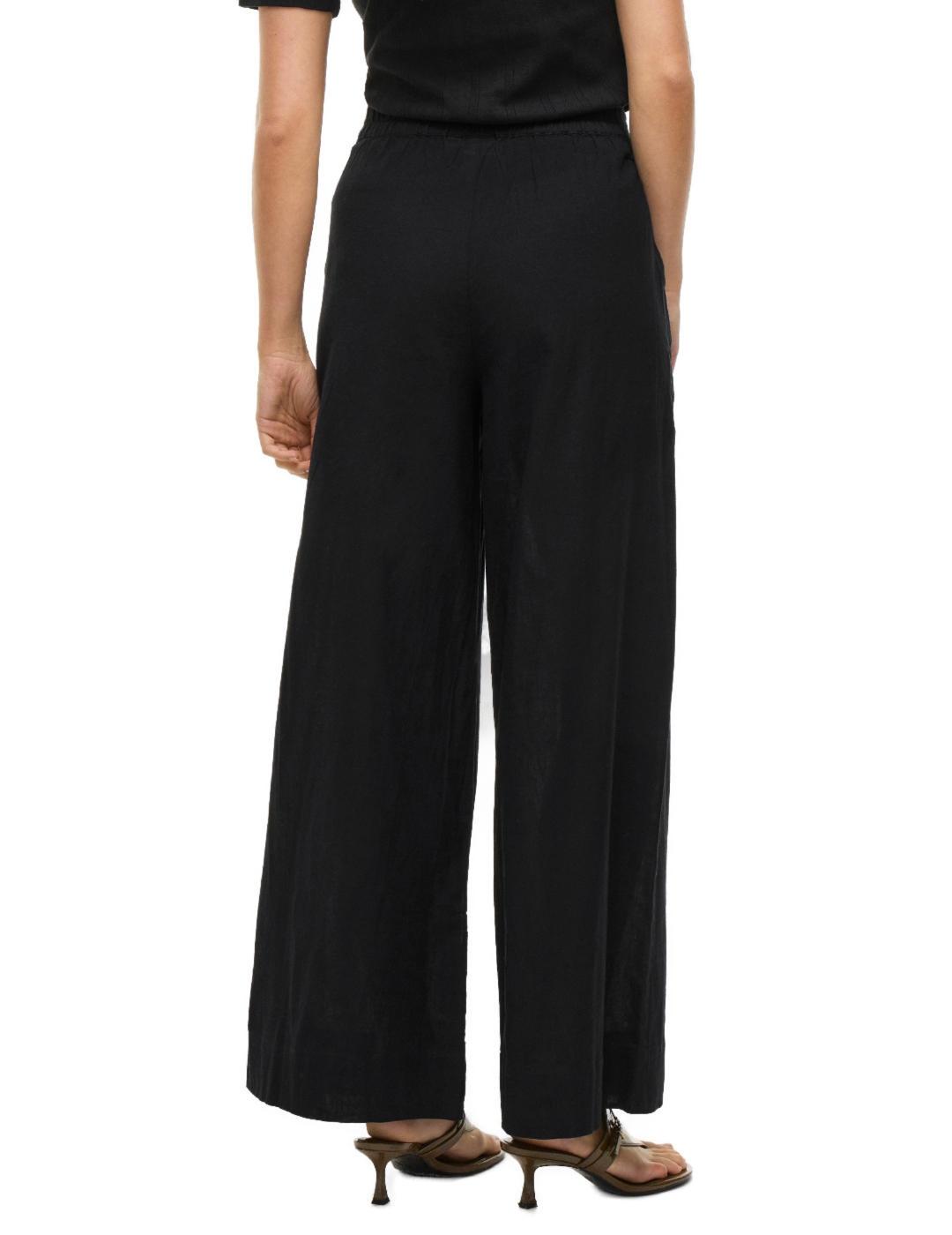 Pantalón Vila Etni wide negro lino botón para mujer
