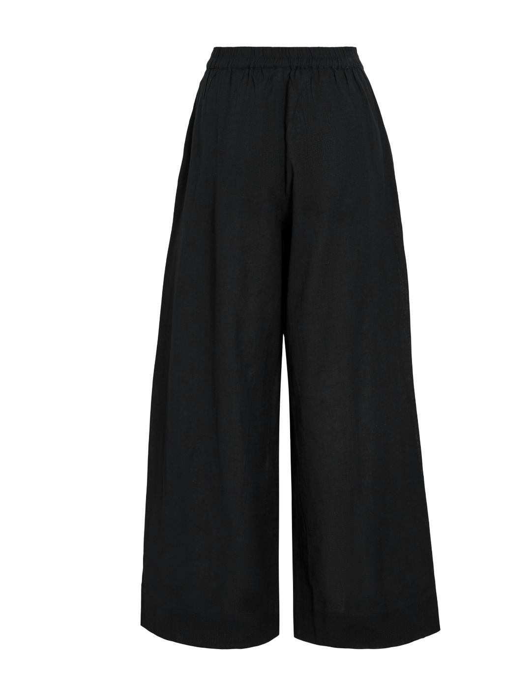 Pantalón Vila Etni wide negro lino botón para mujer