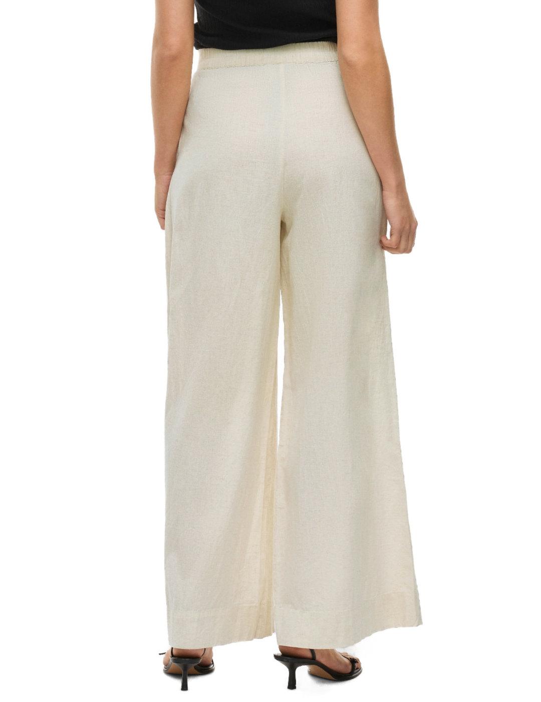 Pantalón Vila Etni wide crudo lino botón para mujer