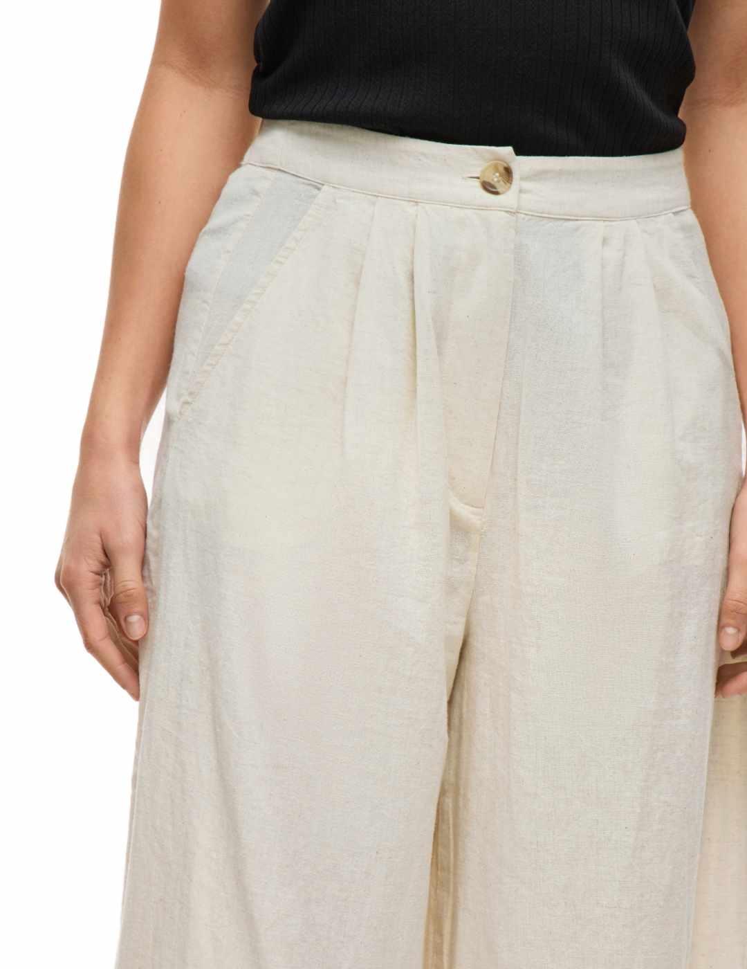 Pantalón Vila Etni wide crudo lino botón para mujer