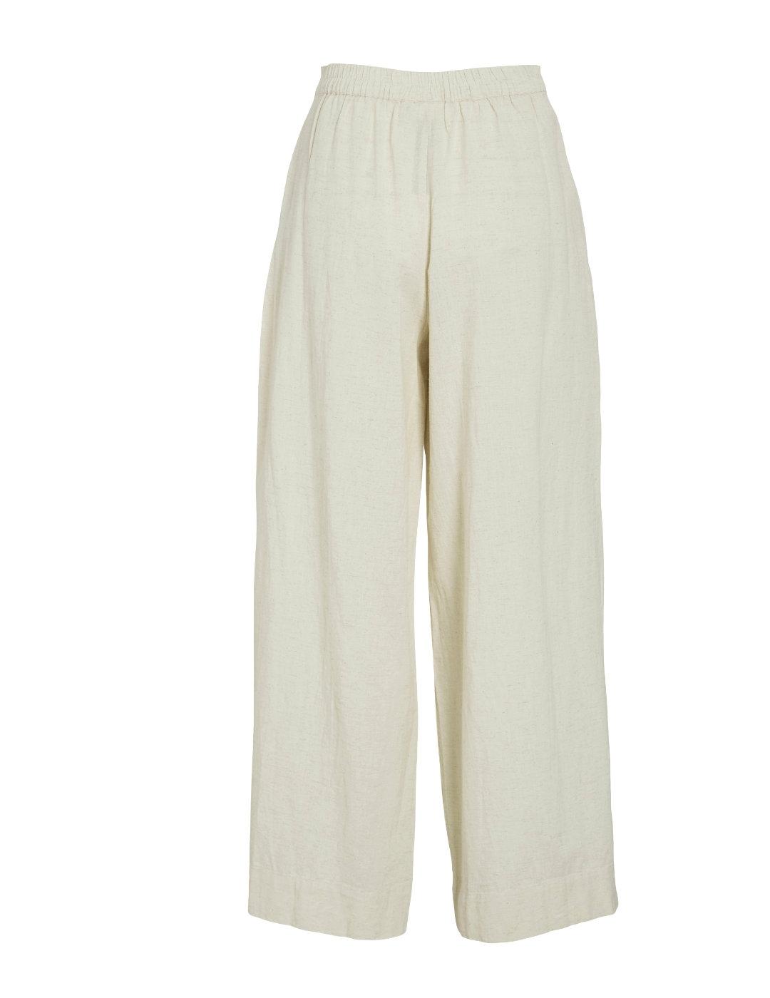 Pantalón Vila Etni wide crudo lino botón para mujer