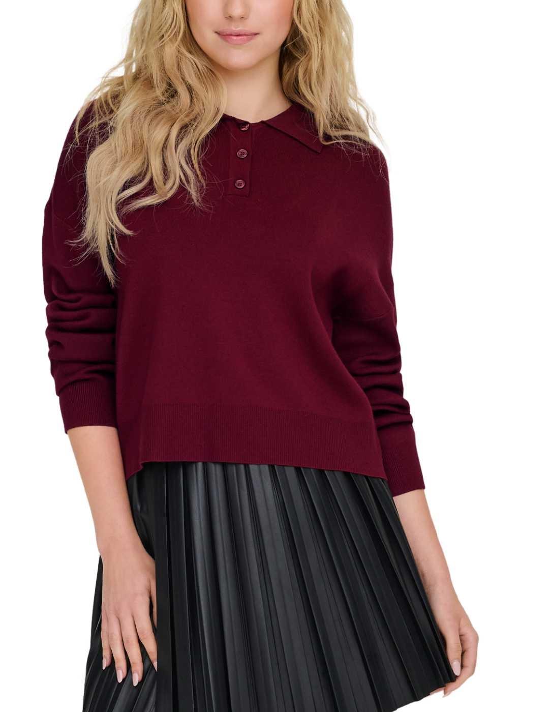 Jersey Only Lucy manga larga granate cuello polo para mujer