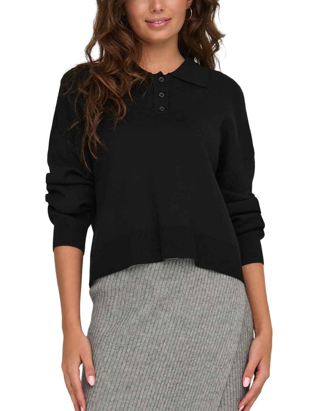 Jersey Only Lucy manga larga negro cuello polo para mujer