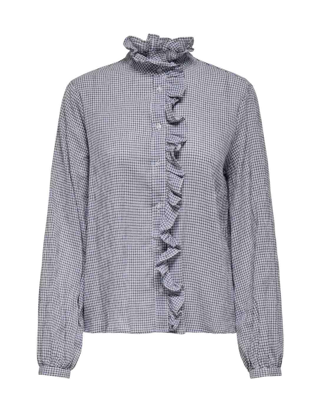 Camisa Only Frill cowboy gris cuadros cuello alto para mujer