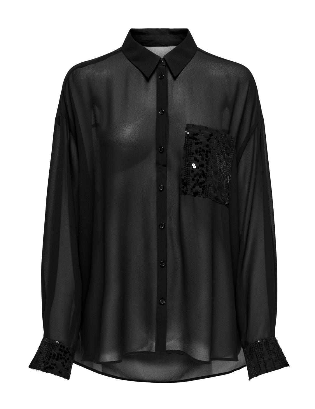 Camisa Only Obi oversize transparente negro para mujer
