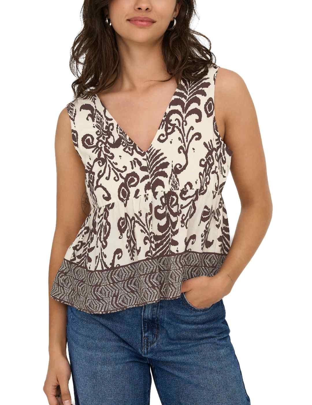 Top Only Richiza marrón estampado floral para mujer