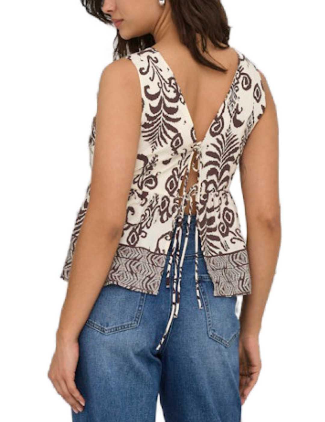 Top Only Richiza marrón estampado floral para mujer