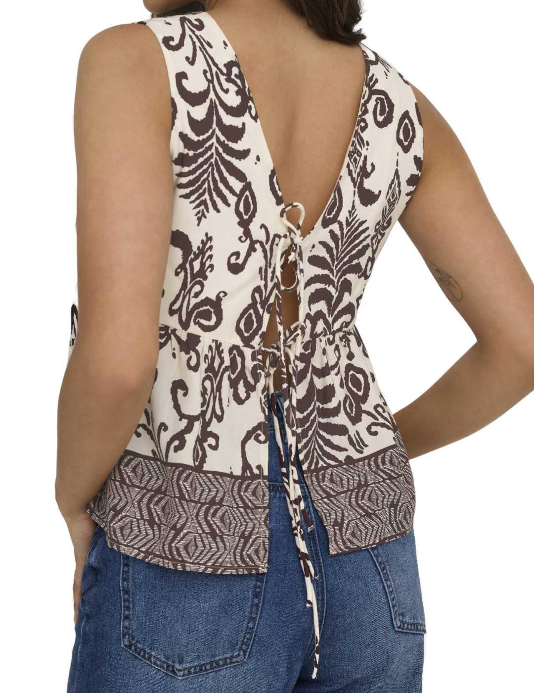 Top Only Richiza marrón estampado floral para mujer