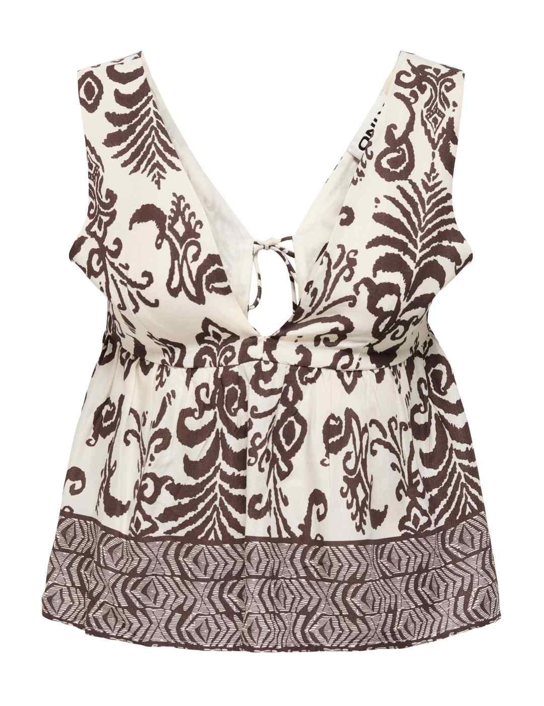 Top Only Richiza marrón estampado floral para mujer